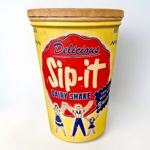 Vintage Paper Cup SIP IT DAIRY SHAKE With Lid Schneiders Dairy Whitehall Boro PA